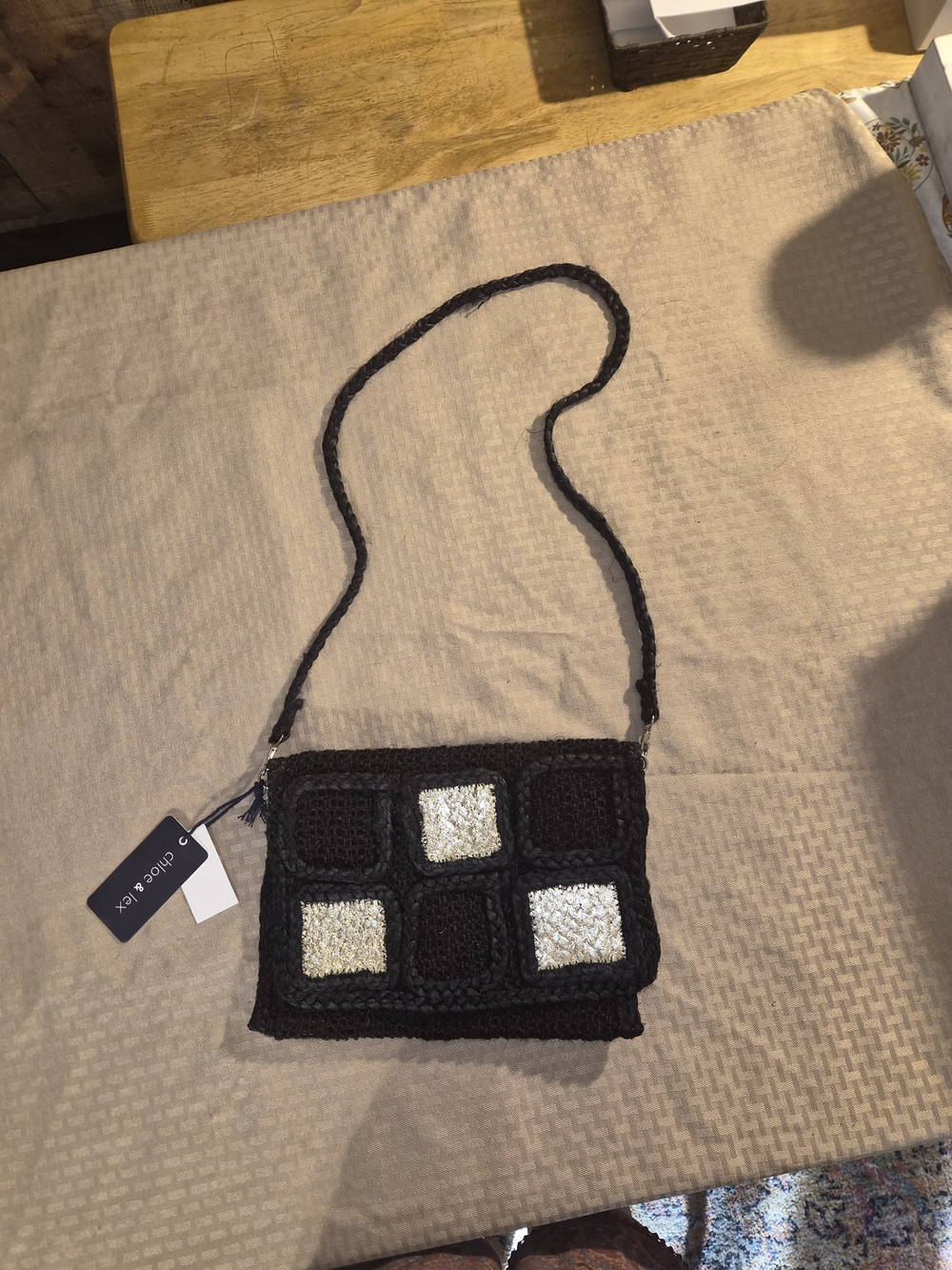 Black Crochet Crossbody with Gold Accents